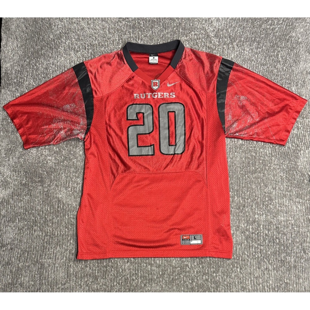 Vintage Nike Rutgers Scarlet Knights Football #20  Jersey Adult L RED DiSTRESSED